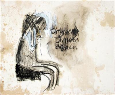 Crying starts again by Alice Leach, Painting, Oil stick & graphite on gesso on board