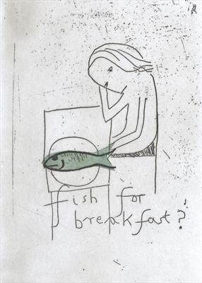 Fish for breakfast? by Alice Leach, Artist Print, Etching with chine collé
