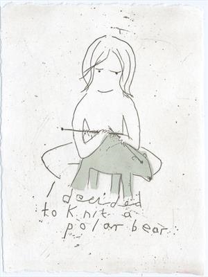 I decided to knit a polar bear by Alice Leach, Artist Print, Etching with chine collé