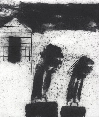 Mr & Mrs Basic go home by Alice Leach, Artist Print, Collagraph