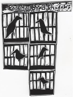 Poached bird shadows by Alice Leach, Artist Print, Vino cut (lino cut)