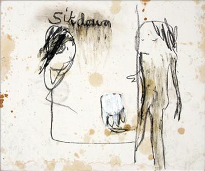 Sit down by Alice Leach, Painting, Oil stick & graphite on gesso on board