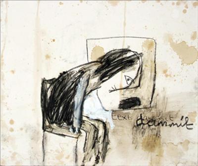 Text dammit by Alice Leach, Painting, Oil stick & graphite on gesso on board