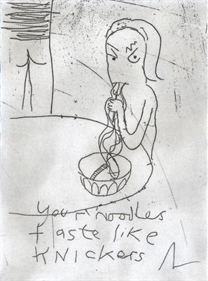 'Your noodles taste like knickers' by Alice Leach, Artist Print, Etching
